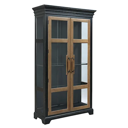 Transitional China Cabinet with Two Tone Finish and Touch Lighting